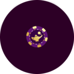 A purple poker chip with a gold logo on it, featuring the keywords "Desert Nights Casino" and "$50 Free Chip.