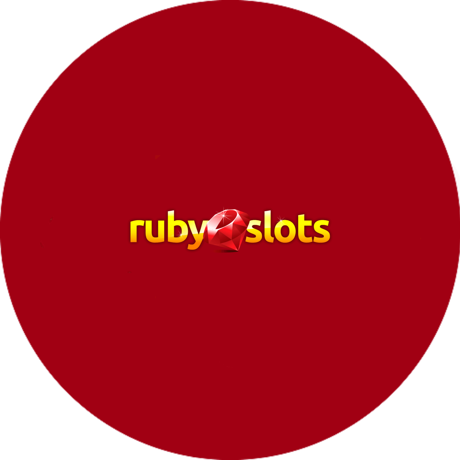 Ruby Slot Casino logo on a red circle featuring free spins.